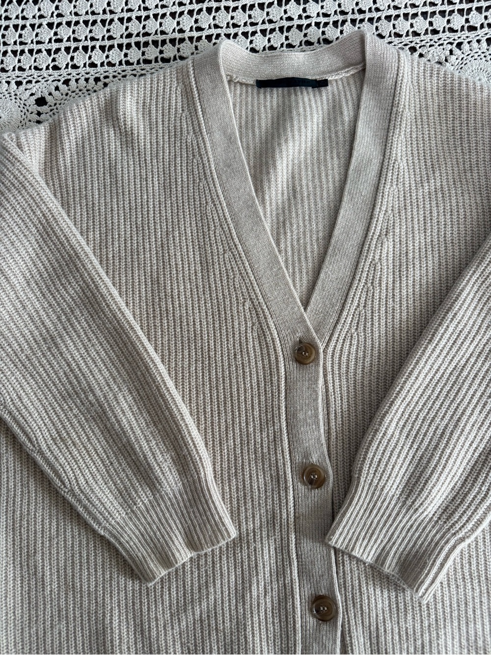 JENNI KAYNE Cashmere Cocoon Cardigan 100% Cashmere Ivory Oversized Size XS - Picture 11 of 16